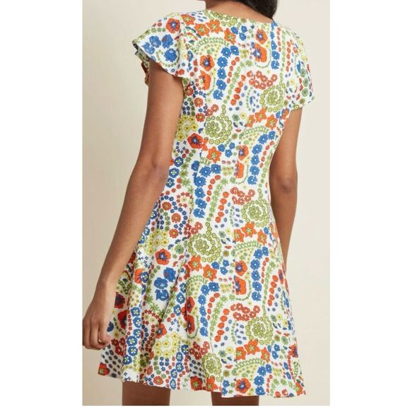 ModCloth Flirty Flair A-Line Floral Dress Large Crepe Mini Cottagecore Bloomcore - Picture 6 of 13